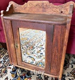 Antique Oak Bathroom Medicine Cabinet with Mirror Rare Knob