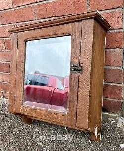 Antique Oak Beveled Mirror Medicine Cabinet with Towel Bar 19 X 16 X 6