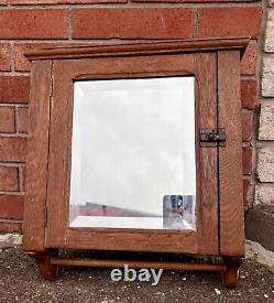 Antique Oak Beveled Mirror Medicine Cabinet with Towel Bar 19 X 16 X 6