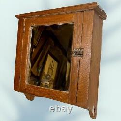 Antique Oak Beveled Mirror Medicine Cabinet with Towel Bar 19 X 16 X 6