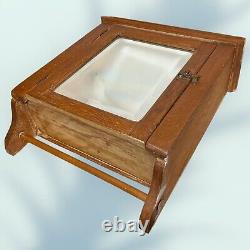 Antique Oak Beveled Mirror Medicine Cabinet with Towel Bar 19 X 16 X 6