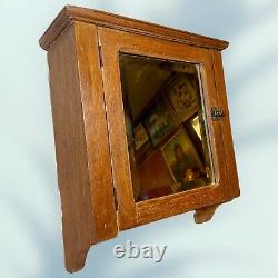 Antique Oak Beveled Mirror Medicine Cabinet with Towel Bar 19 X 16 X 6