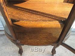 Antique Oak Bow Front Clawfoot China Display Curio Cabinet