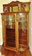 Antique Oak Bowed Glass China Cabinet With Claw Feet And Full Bodied Griffins