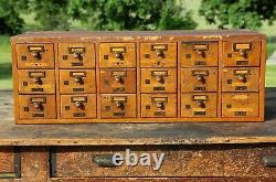 Antique Oak Card Catalog File Cabinet 18 Drawer Brass Pulls Wood Organizer box