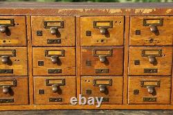 Antique Oak Card Catalog File Cabinet 18 Drawer Brass Pulls Wood Organizer box