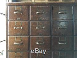 Antique Oak Card File Cabinet, Large Card Catalog, Apothecary Drawer Unit