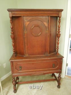Antique Oak China Cabinet / Cupboard with Drawer, 3 Shelves & Locking Door with Key
