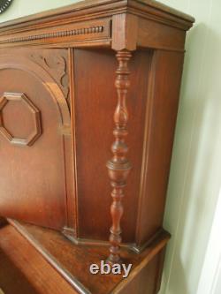 Antique Oak China Cabinet / Cupboard with Drawer, 3 Shelves & Locking Door with Key