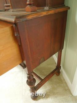 Antique Oak China Cabinet / Cupboard with Drawer, 3 Shelves & Locking Door with Key
