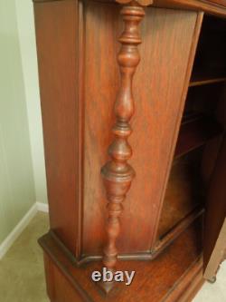 Antique Oak China Cabinet / Cupboard with Drawer, 3 Shelves & Locking Door with Key