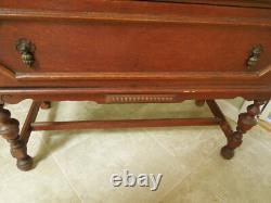 Antique Oak China Cabinet / Cupboard with Drawer, 3 Shelves & Locking Door with Key