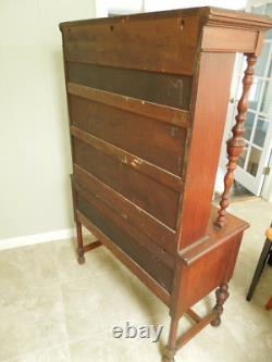 Antique Oak China Cabinet / Cupboard with Drawer, 3 Shelves & Locking Door with Key
