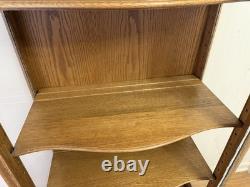 Antique Oak China Cabinet Glass Door Plate Grooves Curved Front 1920s w Drawer