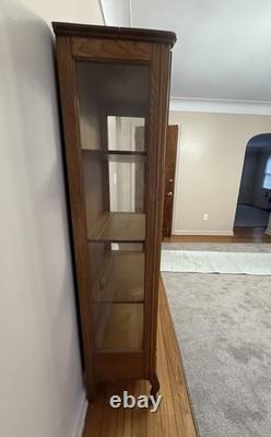 Antique Oak China Cabinet Glass Door Plate Grooves Curved Front 1920s w Drawer