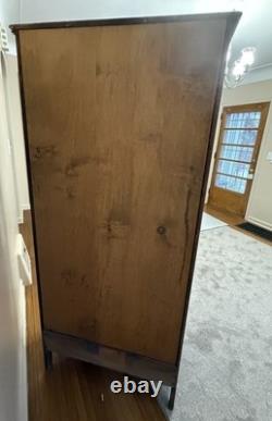 Antique Oak China Cabinet Glass Door Plate Grooves Curved Front 1920s w Drawer