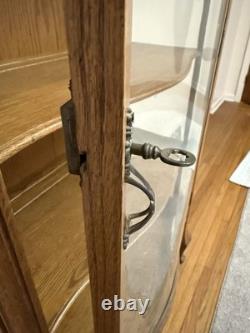 Antique Oak China Cabinet Glass Door Plate Grooves Curved Front 1920s w Drawer