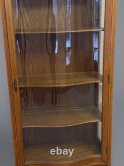 Antique Oak China Cabinet Glass Door Plate Grooves Curved Front 1920s w Drawer
