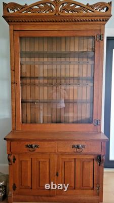 Antique Oak China Cabinet Hutch Carved Glass Display Cupboard Local Pickup