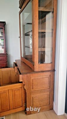 Antique Oak China Cabinet Hutch Carved Glass Display Cupboard Local Pickup