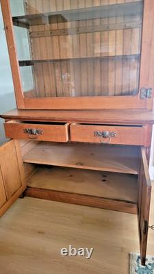 Antique Oak China Cabinet Hutch Carved Glass Display Cupboard Local Pickup