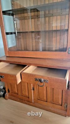 Antique Oak China Cabinet Hutch Carved Glass Display Cupboard Local Pickup