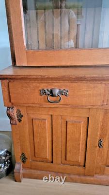 Antique Oak China Cabinet Hutch Carved Glass Display Cupboard Local Pickup