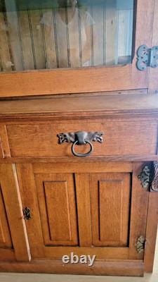 Antique Oak China Cabinet Hutch Carved Glass Display Cupboard Local Pickup