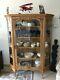 Antique Oak China Cabinet, Curved Glass, Excellent Condition