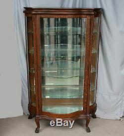 Antique Oak China Curio Cabinet original finish serpentine glass