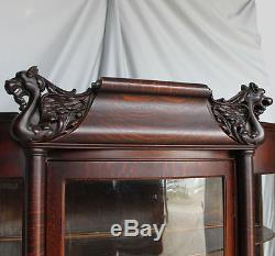 Antique Oak China Curio Cabinet winged griffons Stylish