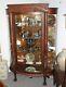 Antique Oak China Or Curio Cabinet Lion Heads And Claw Feet