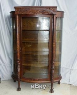 Antique Oak China or Curio Cabinet Lion heads and claw feet