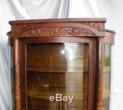 Antique Oak China or Curio Cabinet Lion heads and claw feet