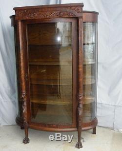 Antique Oak China or Curio Cabinet Lion heads and claw feet