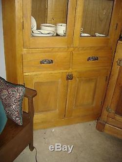 Antique Oak Corner Cabinet, 2 upper doors with original glass. 8224