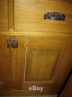 Antique Oak Corner Cabinet, 2 upper doors with original glass. 8224