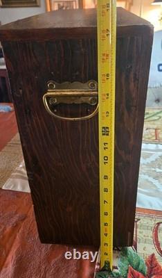 Antique Oak Counter Top Drawer Cabinet With Brass Handles 22x17 SHOP CLOSE JULY