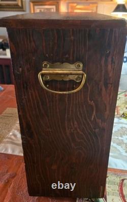 Antique Oak Counter Top Drawer Cabinet With Brass Handles 22x17 SHOP CLOSE JULY