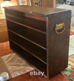 Antique Oak Counter Top Drawer Cabinet With Brass Handles 22x17 SHOP CLOSE JULY