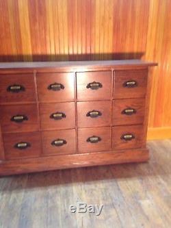 Antique Oak Country Hardware Store 12 Drawer Bin Cabinet Apothecary Dresser