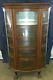 Antique Oak Curio Cabinet Curved Glass Mirrored Back Claw Serpent Feet Mint
