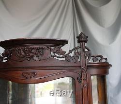Antique Oak Curio China Cabinet Art Nouveau Style Fancy
