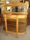 Antique Oak Curved Glass China Cabinet, Lion's Heads, Claw Feet, Beveled Mirror