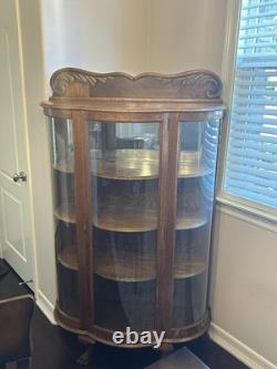 Antique Oak Curved Glass China Cabinet With Carved Claw Feet Pick Up San Diego