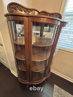 Antique Oak Curved Glass China Cabinet With Carved Claw Feet Pick Up San Diego
