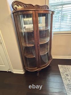 Antique Oak Curved Glass China Cabinet With Carved Claw Feet Pick Up San Diego
