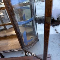 Antique Oak Curved Glass /Mirror Inside China Cabinet Large With Carved Feet