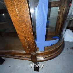 Antique Oak Curved Glass /Mirror Inside China Cabinet Large With Carved Feet Antique Oak Curved Glass /Mirror Inside China Cabinet Large With Carved Feet