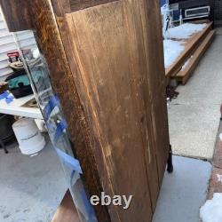 Antique Oak Curved Glass /Mirror Inside China Cabinet Large With Carved Feet